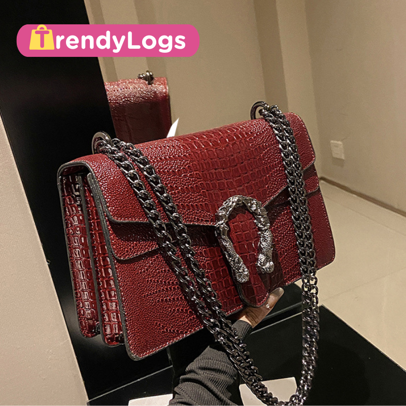 Crocodile Pattern Shoulder Bag (Red Wine)