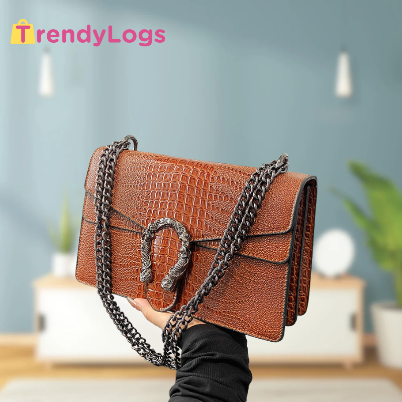 Crocodile Pattern Shoulder Bag (Brown)