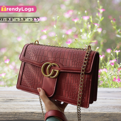 Gucci Inspired Stone Pattern Chain Shoulder Bag  (Maroon)