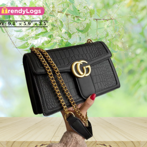 Gucci Inspired Stone Pattern Chain Shoulder Bag  (Black)