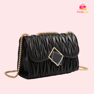 Chain Shoulder Wrinkle Bag (Black)