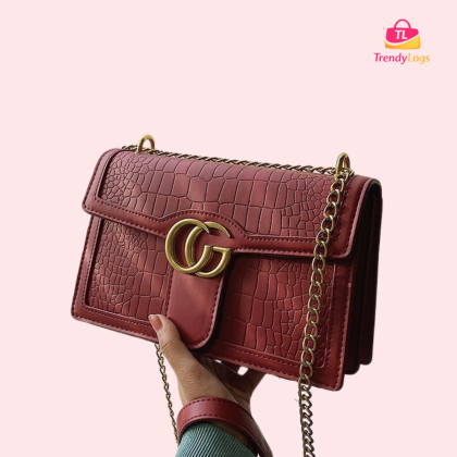 Gucci Inspired Stone Pattern Chain Shoulder Bag  (Maroon)