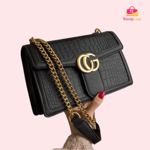 Gucci Inspired Stone Pattern Chain Shoulder Bag  (Black)